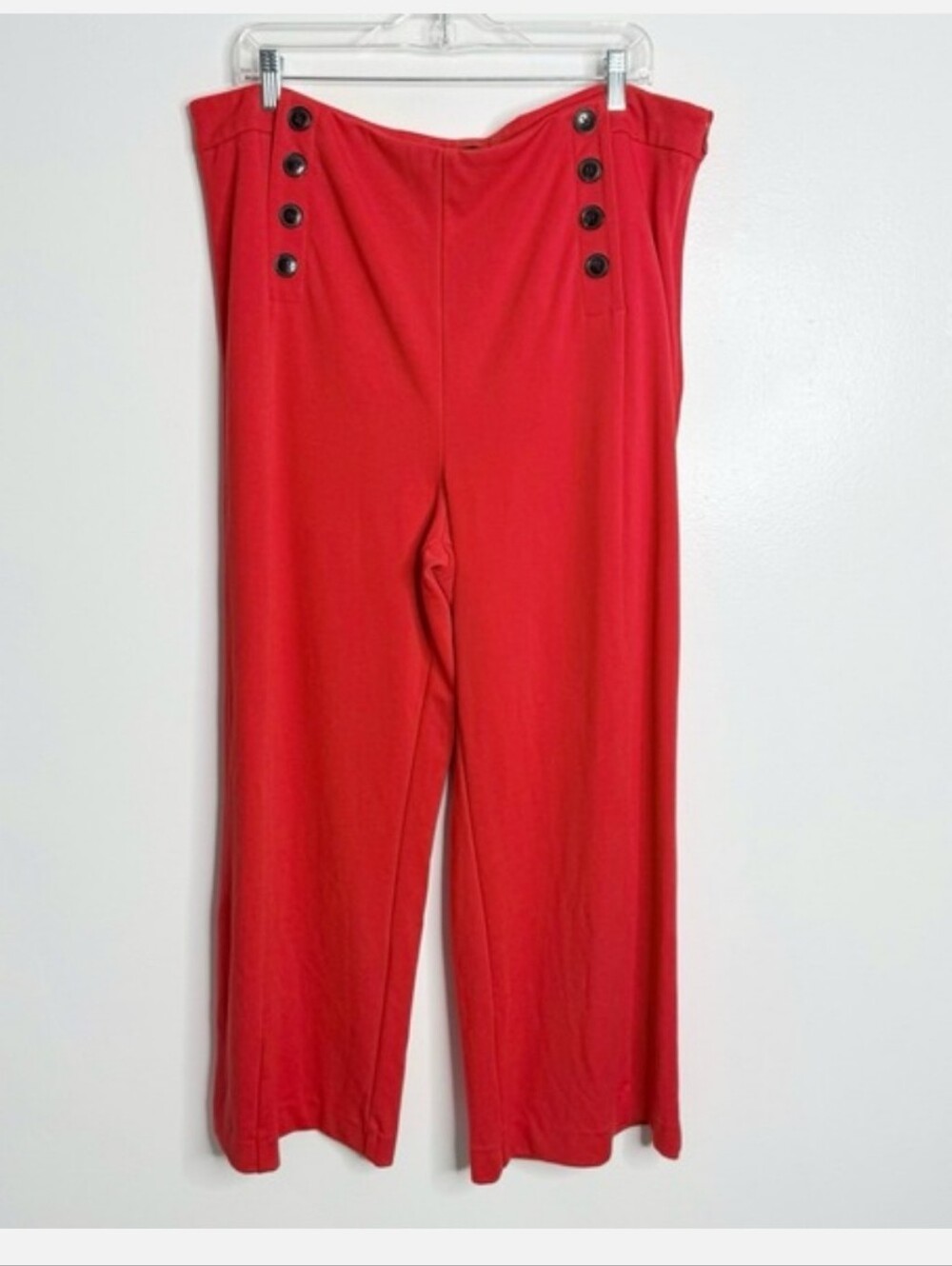 Ann Taylor Red Slim Wide-Leg Button Detail Pants 16 New